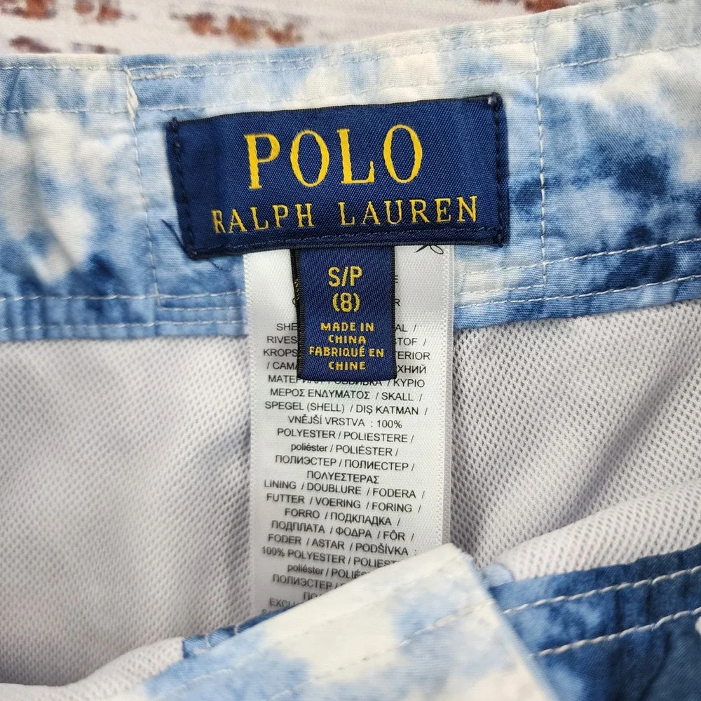 Polo Ralph Lauren Boys Blue Tie Dye Board Shorts Big Spellout Logo Size S 8